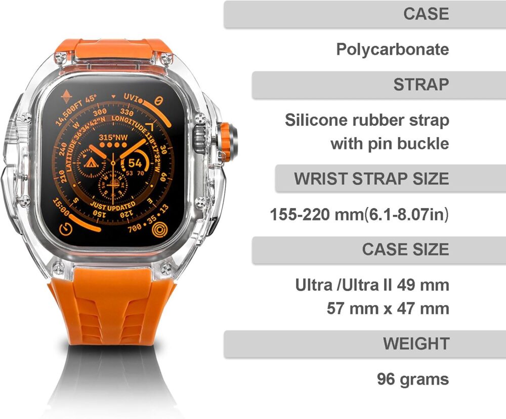 Translucent Designer Rugged Case and Band Compatible for Apple Watch Ultra 2/1 49mm, Luxury Crystal Clear Military Protective Cover Bumper Tactical for iWatch, T-OR - Image 5
