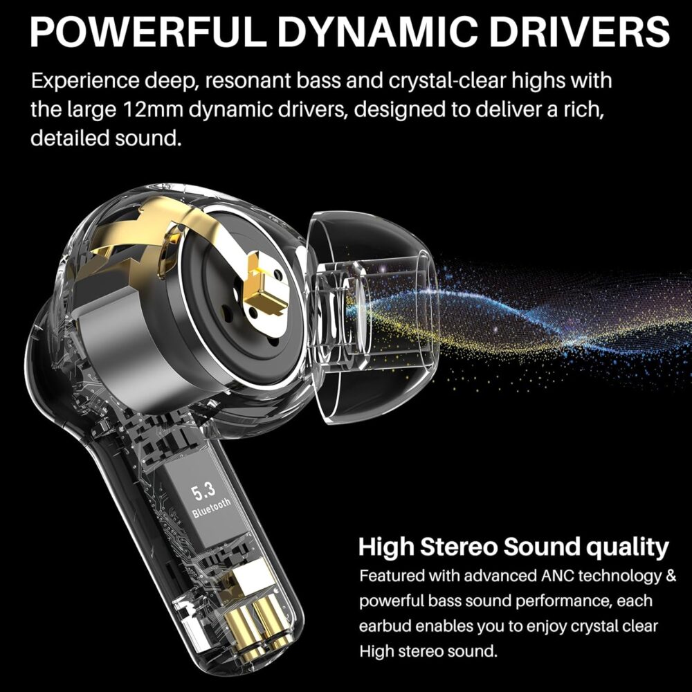 TOZO Hybrid Active Noise Cancelling Wireless Earbuds with 6 Mics AI Clear Call Ear Buds 55H Playtime with LED Display 32 Preset EQs via APP Bluetooth 5.3 IPX8 Waterproof in Ear Headphones - Image 4