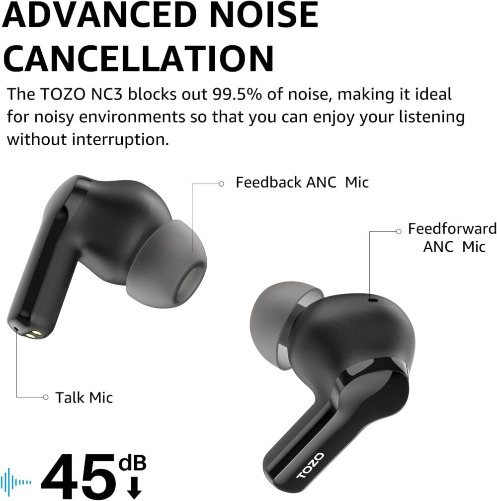 TOZO Hybrid Active Noise Cancelling Wireless Earbuds with 6 Mics AI Clear Call Ear Buds 55H Playtime with LED Display 32 Preset EQs via APP Bluetooth 5.3 IPX8 Waterproof in Ear Headphones - Image 5