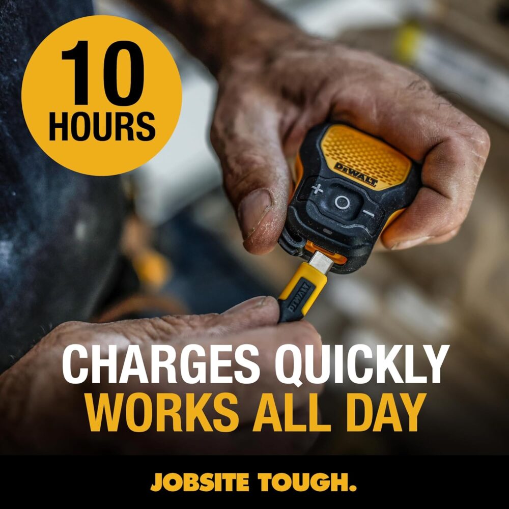 DEWALT Wearable Bluetooth Speaker (Updated Version), Clip-On Wireless Jobsite Pro Water-Resistant Portable Speaker (Non-Magnetic), Built-in Mic for Hands-Free Music/Calls, Bluetooth Speaker (Yellow) - Image 5