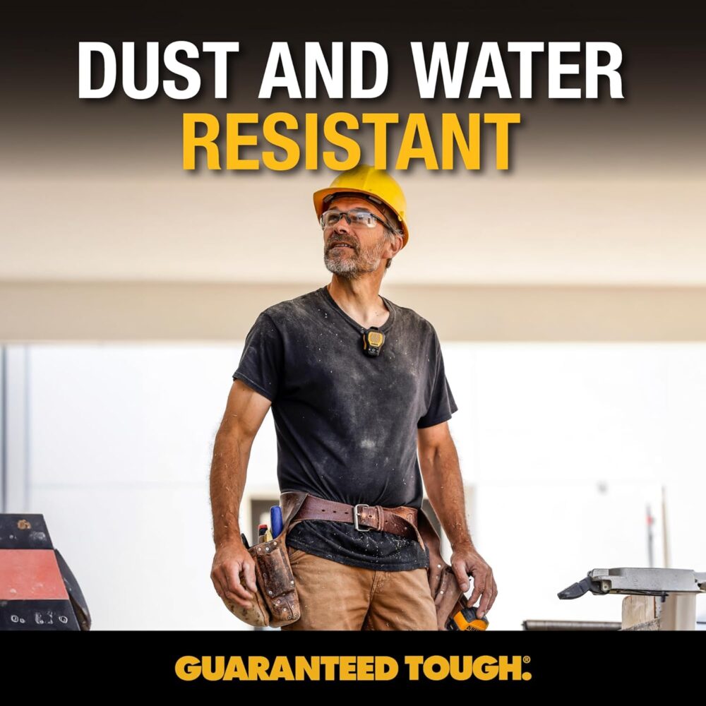 DEWALT Wearable Bluetooth Speaker (Updated Version), Clip-On Wireless Jobsite Pro Water-Resistant Portable Speaker (Non-Magnetic), Built-in Mic for Hands-Free Music/Calls, Bluetooth Speaker (Yellow) - Image 8