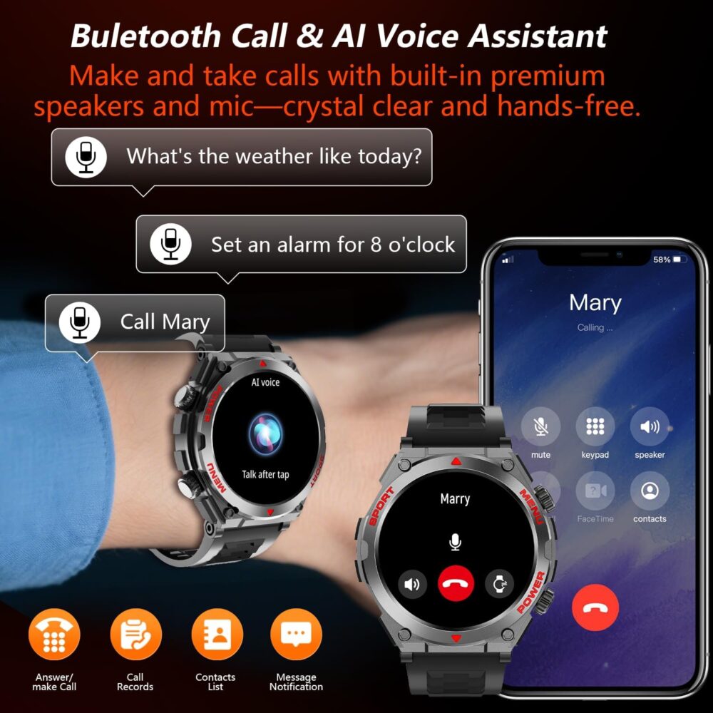 Smart Watch for Men(Phone Call/Text Reply), 1.52" HD AI Smartwatch with HR, SpO2, Sleep Monitor for Android Phones/iPhone,100+ Sport Mode Fitness Tracker, Waterproof (AI Translation, Q&A, Watch Face) - Image 3