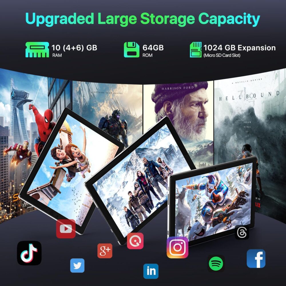 Tablet, 2025 Tablet 10 inch Android 14 Tablets, Octa-Core 10GB RAM 64GB ROM | 6000mAh Battery, 1024GB Expand |1080 * 800 HD IPS Touchscreen | 5G/2.4G WiFi 6 | Bluetooth 5.0(Gray) - Image 3