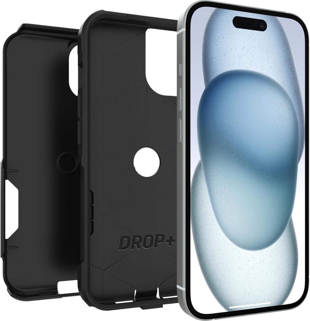 OtterBox iPhone 16e, 15, 14, & 13 Commuter Series Case - Black, Slim & Tough, Pocket-Friendly, with Port Protection - Image 4