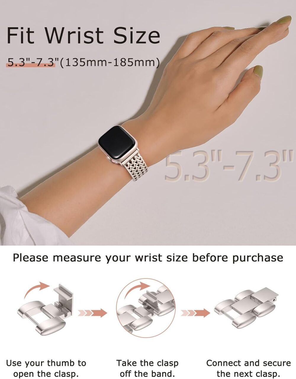 Minyee Compatible with Apple Watch Band 41/40/38/44/45/46/49/42mm Women, Dressy Stainless Steel Metal Chain Strap Designer Starlight Link Bracelet Wristband for iWatch Series 10 9 8 7 6 5 4 Ultra SE - Image 3