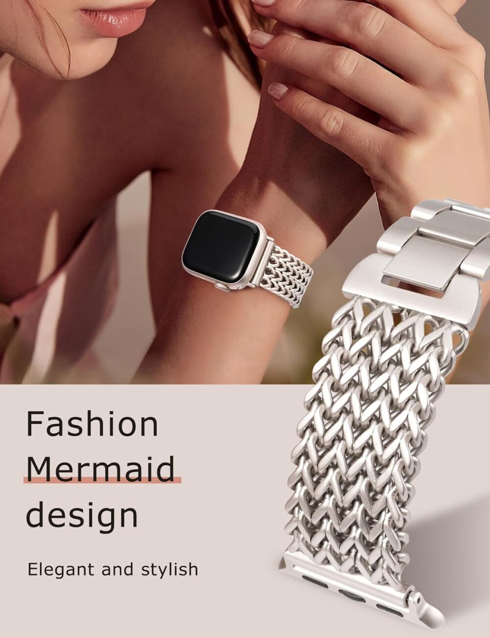 Minyee Compatible with Apple Watch Band 41/40/38/44/45/46/49/42mm Women, Dressy Stainless Steel Metal Chain Strap Designer Starlight Link Bracelet Wristband for iWatch Series 10 9 8 7 6 5 4 Ultra SE - Image 6