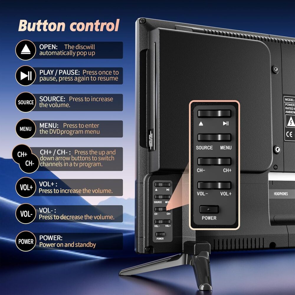 Desobry 19 INCH TV with DVD Player Built in 1080P LCD TV DVD Player Combo with HDMI USB Monitor for Home, Kitchen, RV Camper, or Office, - Image 6