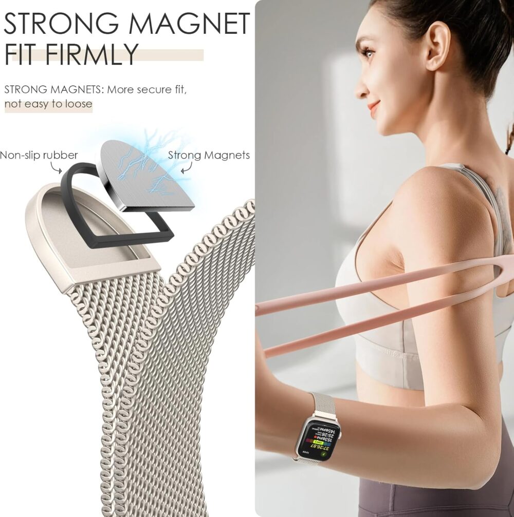 Original Milanese Loop Band Compatible with Apple Watch 38mm 40mm 41mm 42mm 44mm 45mm 46mm 49mm - Women & Men Magnetic Closure Adjustable Metal Strap for iWatch Series 10 9 8 7 6 5 4 3 2 1,Ultra,SE - Image 4