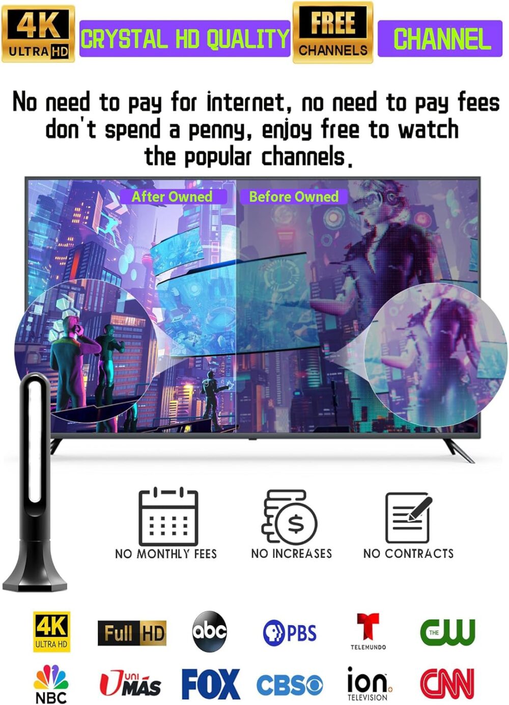 2025 Upgraded TV Antenna Indoor, 1000+ Miles Range Digital Antenna for Smart TV Indoor, HD Antenna for Local Channels with Amplifier, Outdoor Antenna Support 8K 4K 1080p All TVs 18FT Coax Cable - Image 3