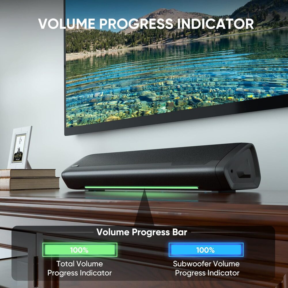 Saiyin Sound Bars for TV with Subwoofer, 2.1 Deep Bass Small Soundbar Monitor Speaker Home Theater Surround System PC Gaming Bluetooth/AUX/Optical Connection, Wall Mountable 17-inch - Image 5