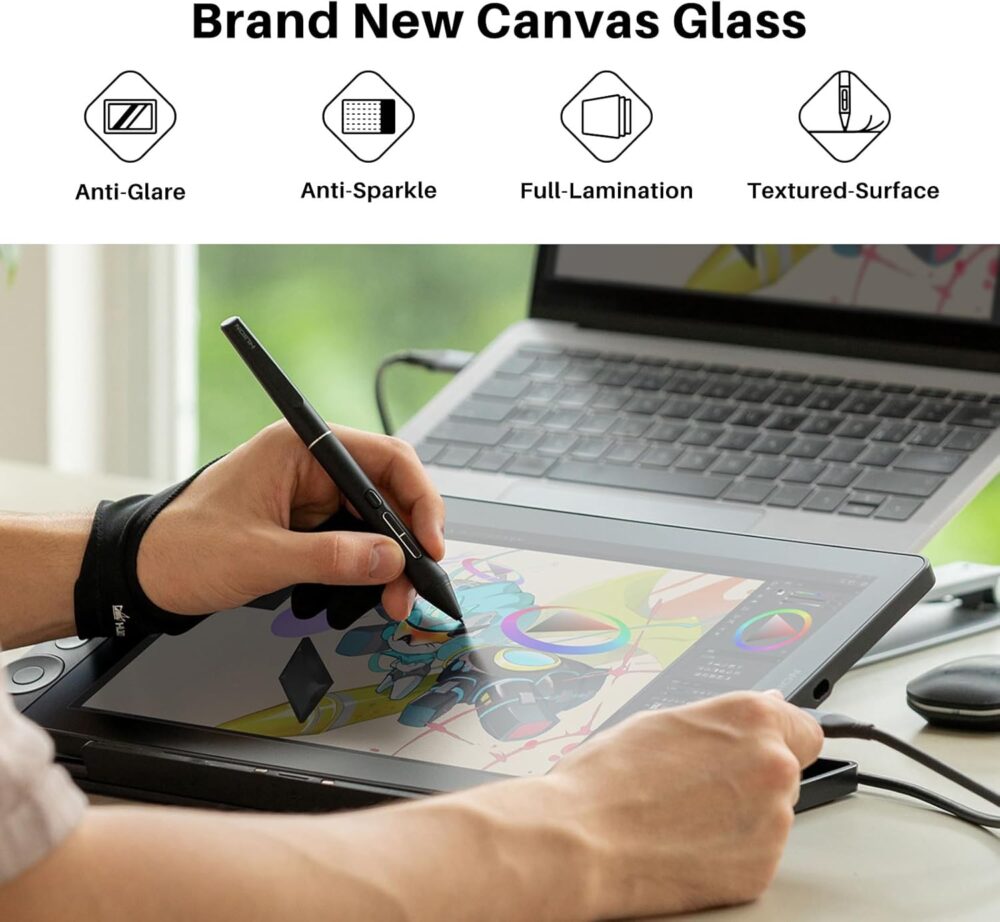 2024 HUION Kamvas 13 (Gen 3) Drawing Tablet with Screen,13.3" Full-laminated Art Tablet with Anti-sparkle Canvas Glass, 99% sRGB, PenTech 4.0, 16384 Pen Pressure, Dual Dial for PC, Mac, Android, Black - Image 3