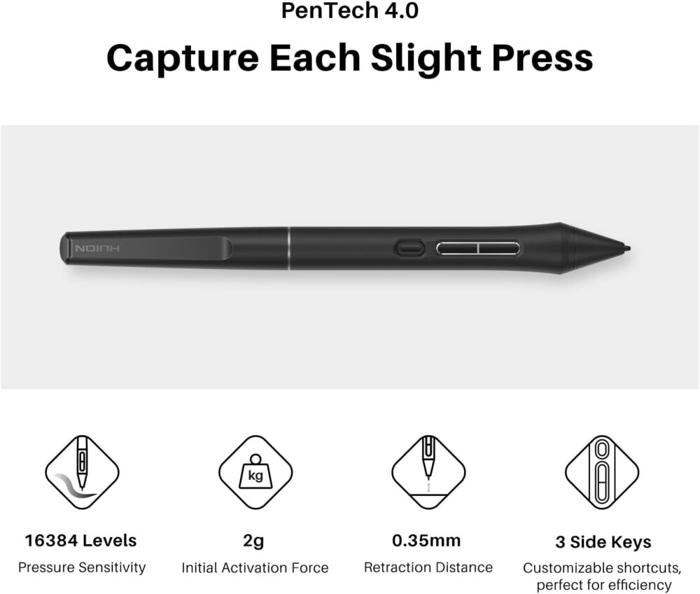2024 HUION Kamvas 13 (Gen 3) Drawing Tablet with Screen,13.3" Full-laminated Art Tablet with Anti-sparkle Canvas Glass, 99% sRGB, PenTech 4.0, 16384 Pen Pressure, Dual Dial for PC, Mac, Android, Black - Image 5