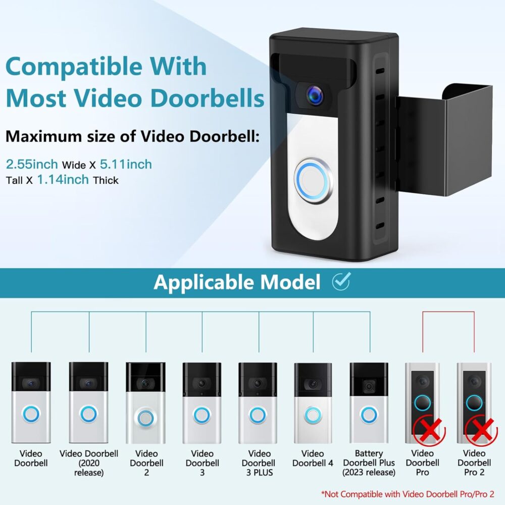 KIMILAR 2024 Upgrade Anti-Theft Video Doorbell Mount, Not Block Doorbell Motion Sensor, Adjustable No-Drill Mounting Bracket Wedge Holder Accessories for Home Rentals Office Room - Image 3