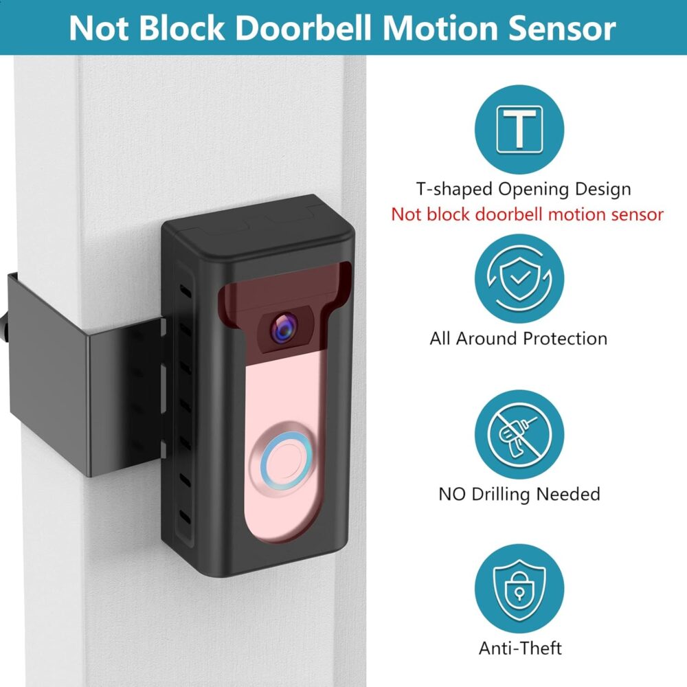 KIMILAR 2024 Upgrade Anti-Theft Video Doorbell Mount, Not Block Doorbell Motion Sensor, Adjustable No-Drill Mounting Bracket Wedge Holder Accessories for Home Rentals Office Room - Image 5