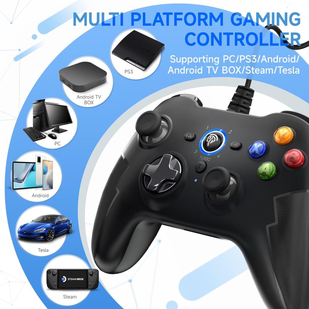EasySMX Wired Gaming Controller,PC Game Controller Joystick with Dual-Vibration Turbo and Trigger Buttons for Windows PC/ PS3/ Android TV Box/Tesla(Black) - Image 3