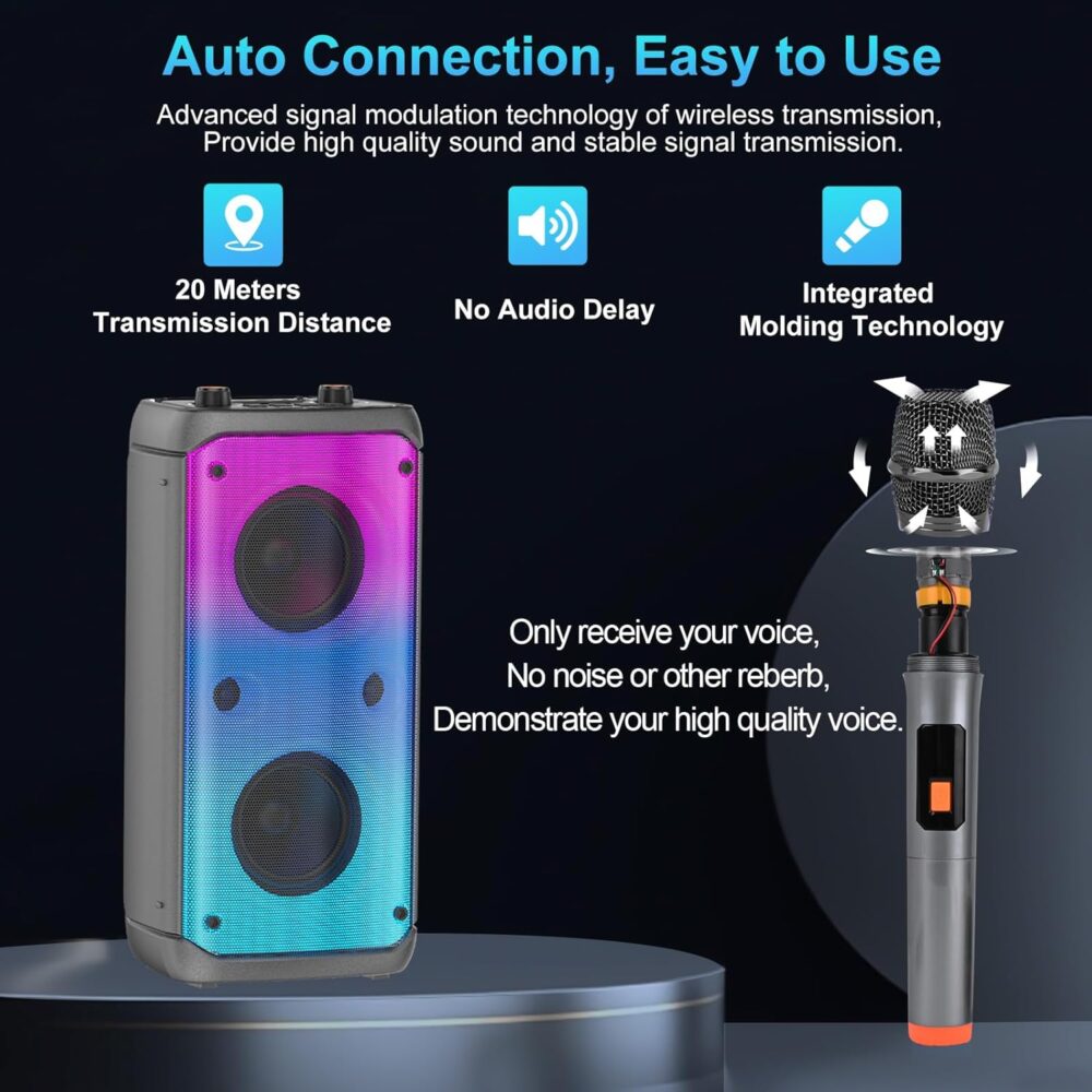 Bluetooth Speaker, 80W Peak Wireless TWS Portable Outdoor Party Speakers with Subwoofer, Deep Bass, LED Colorful Lights, Loud Stereo Sound Boombox with Radio for Home, Camping, Travel - Image 6