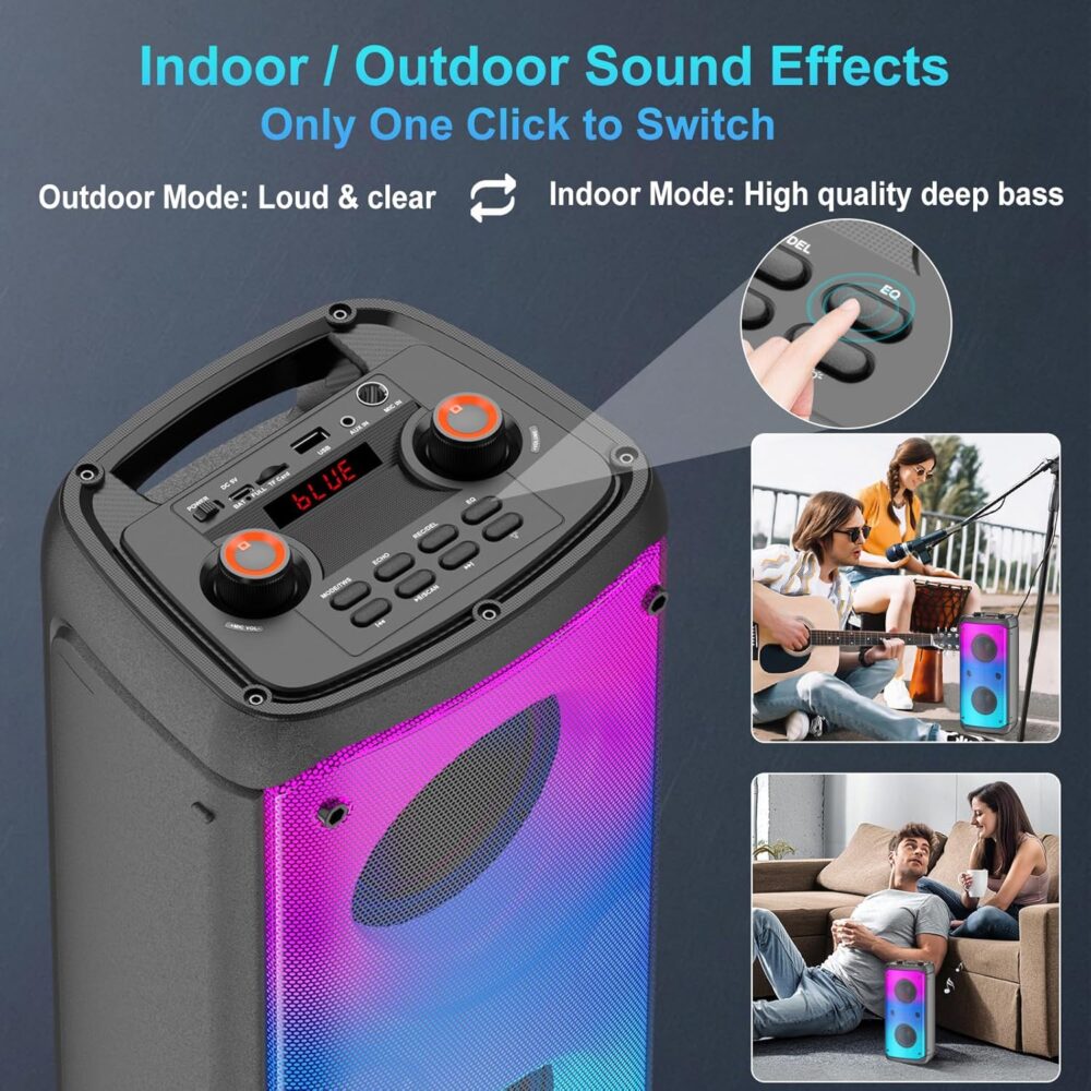 Bluetooth Speaker, 80W Peak Wireless TWS Portable Outdoor Party Speakers with Subwoofer, Deep Bass, LED Colorful Lights, Loud Stereo Sound Boombox with Radio for Home, Camping, Travel - Image 7