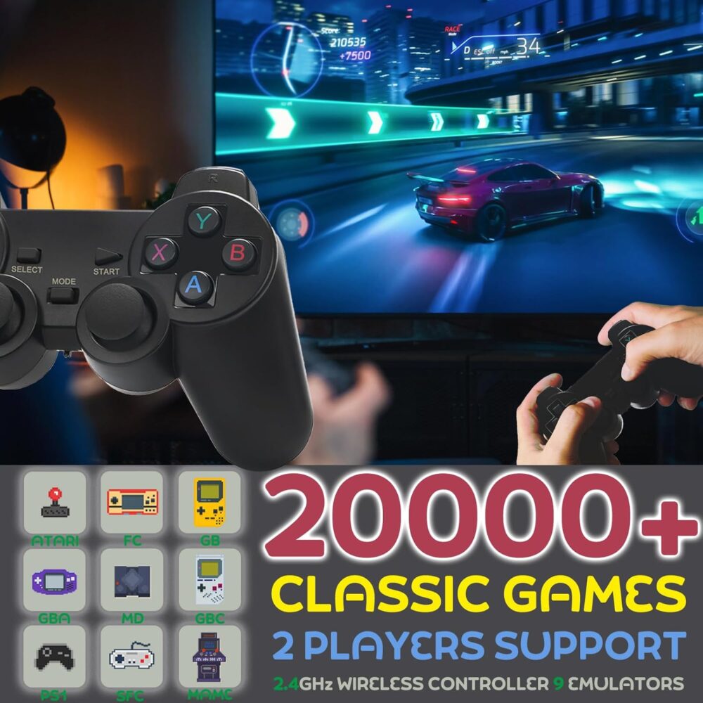 Youngwants Plug & Play Retro Game Console with 20000 Games,Video Game Console 9 Emulators Classic Games,4K HDMI Output for TV,Dual Controllers Birthday Gifts for Boys & Girls 64G - Image 3