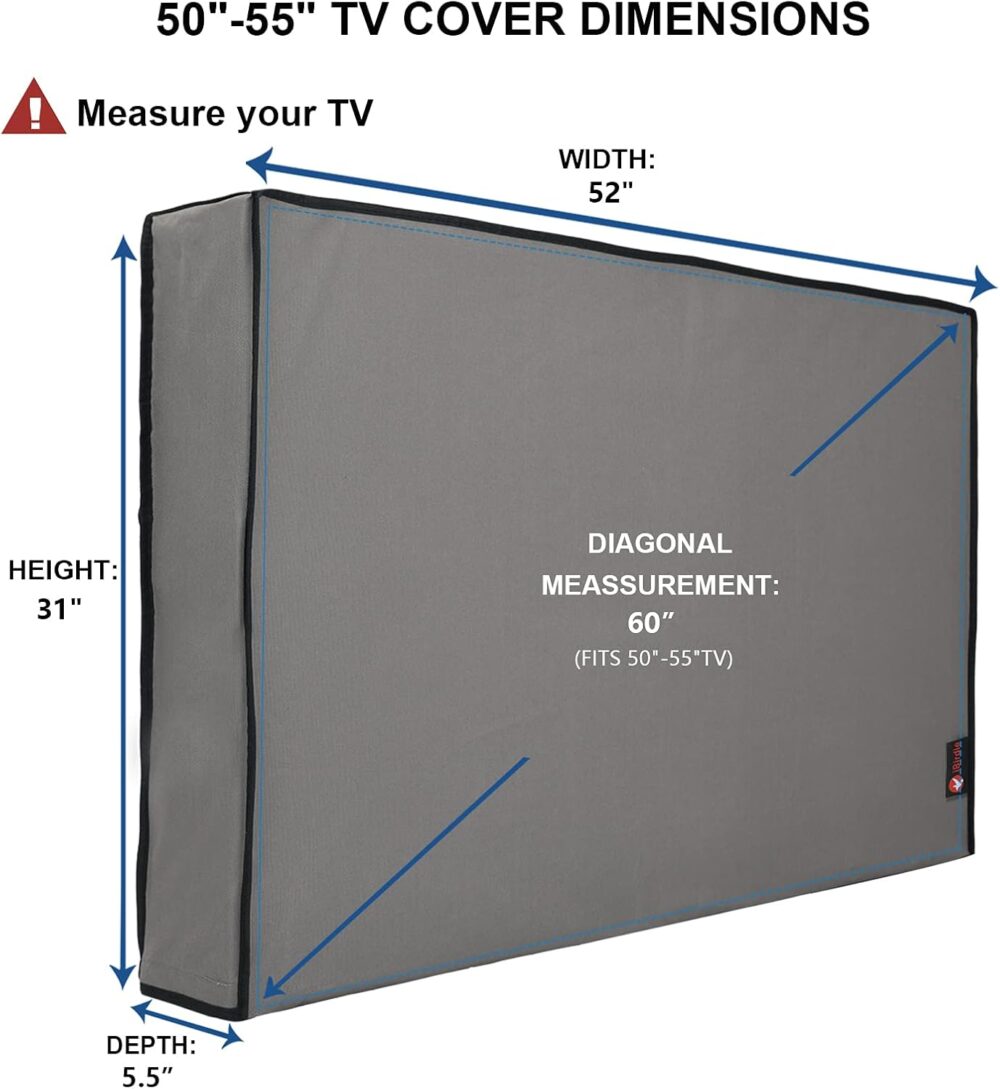 iBirdie Outdoor TV Cover 52 to 55 inch Weatherproof, Cover Size 52''L x 31''H, Waterproof for Outside Flat Screen 52 to 55 inch TV, Grey, 600D Thick Fabric Screen Protector with Bottom - Image 3