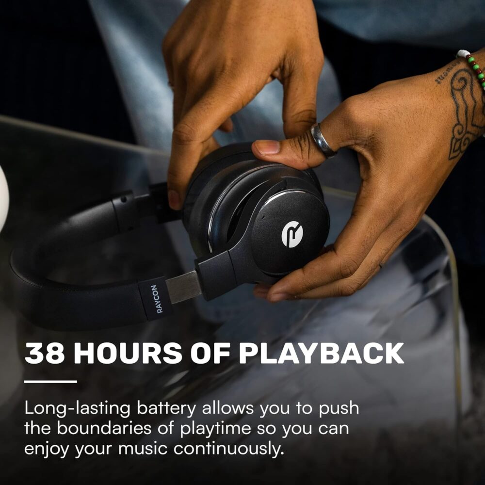 Raycon Everyday Wireless Bluetooth Over Ear Headphones, with Active Noise Cancelling, Awareness Mode and Built in Microphone, IPX 4 Water Resistance, 38 Hours of Battery Life (Frost White) - Image 6