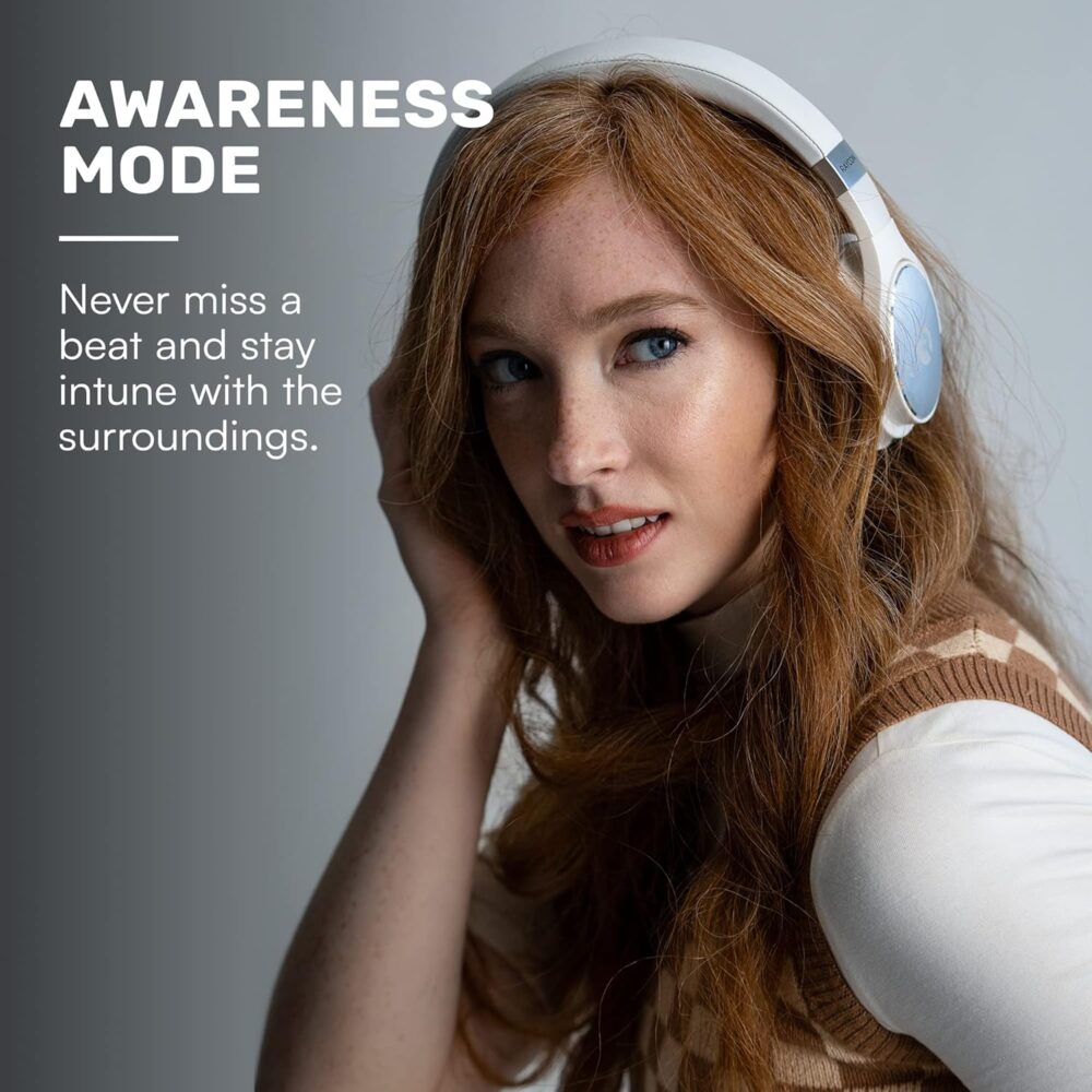 Raycon Everyday Wireless Bluetooth Over Ear Headphones, with Active Noise Cancelling, Awareness Mode and Built in Microphone, IPX 4 Water Resistance, 38 Hours of Battery Life (Frost White) - Image 8
