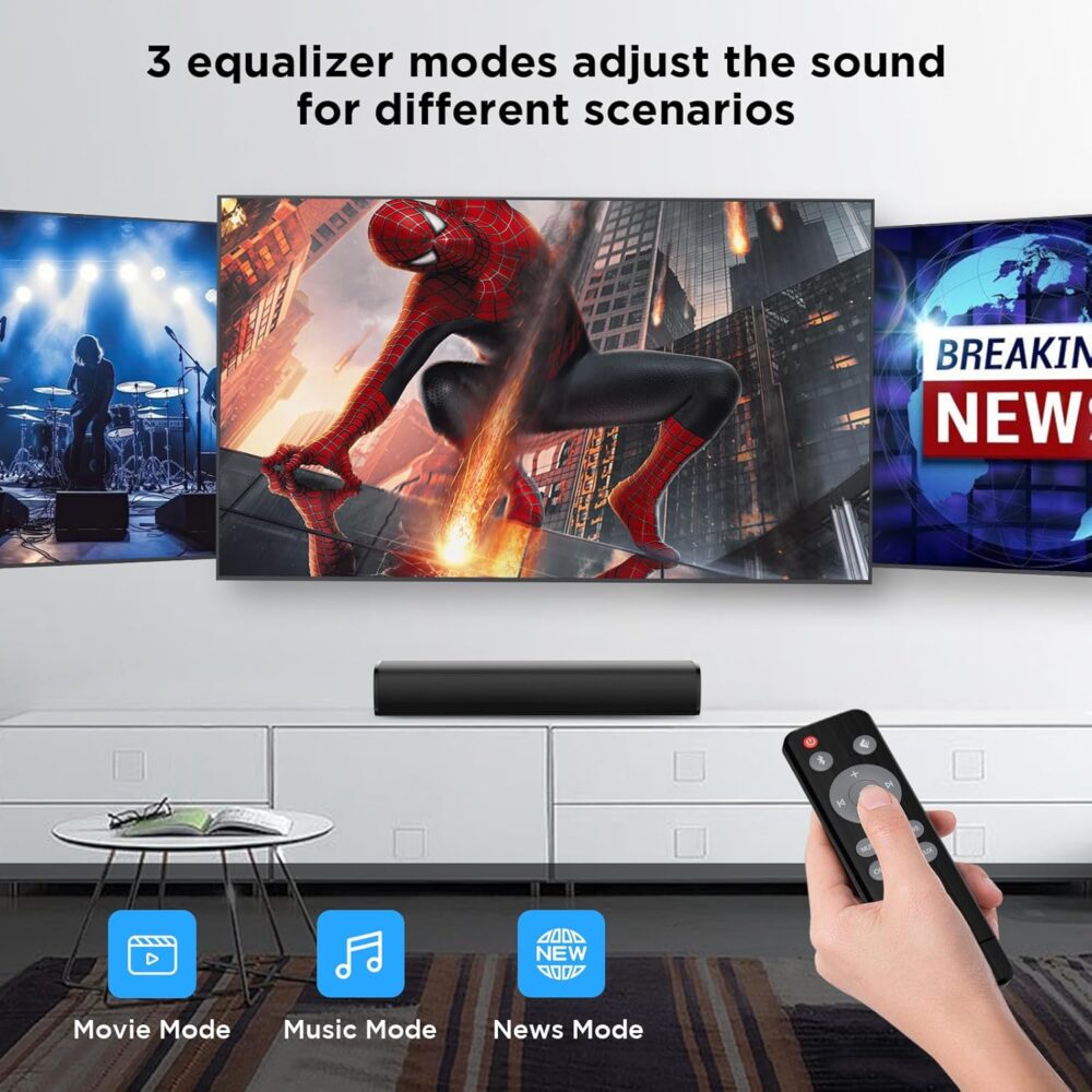 MZEIBO TV Sound Bar, Sound Bars for Smart TV Bluetooth 5.0 Soundbar 50W 17Inch Soundbars with ARC/Optical/AUX Connection Surround for Home Theater Audio TV/PC/Gaming/Projectors - Image 4