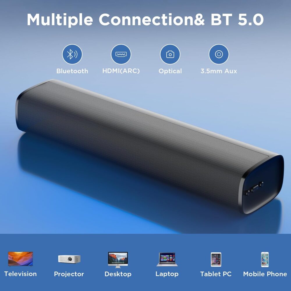 MZEIBO TV Sound Bar, Sound Bars for Smart TV Bluetooth 5.0 Soundbar 50W 17Inch Soundbars with ARC/Optical/AUX Connection Surround for Home Theater Audio TV/PC/Gaming/Projectors - Image 6