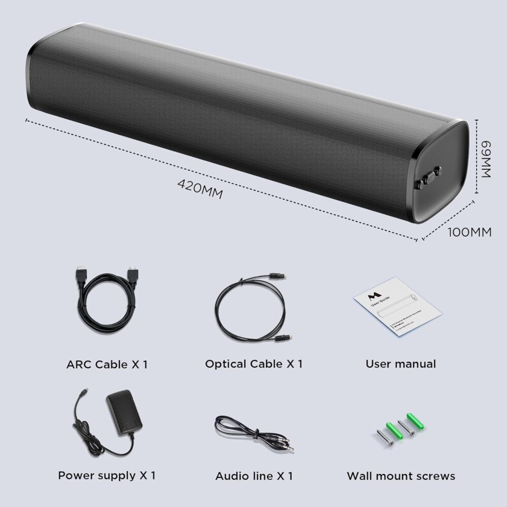 MZEIBO TV Sound Bar, Sound Bars for Smart TV Bluetooth 5.0 Soundbar 50W 17Inch Soundbars with ARC/Optical/AUX Connection Surround for Home Theater Audio TV/PC/Gaming/Projectors - Image 7