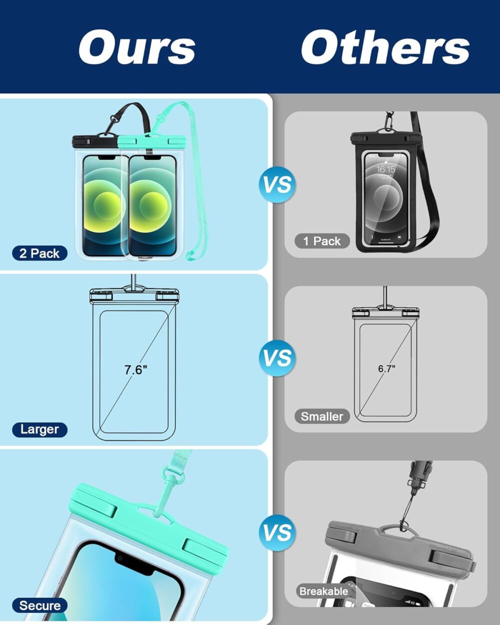 2 Pack Clear Waterproof Phone Pouch Dry Bag Case for iPhone 16 15 14 13 12 11 Plus Pro Max Galaxy Pixel | for Cruise Essentials 2025, Beach Vacation Essentials, Cruise Ship Travel Must Haves - Image 3