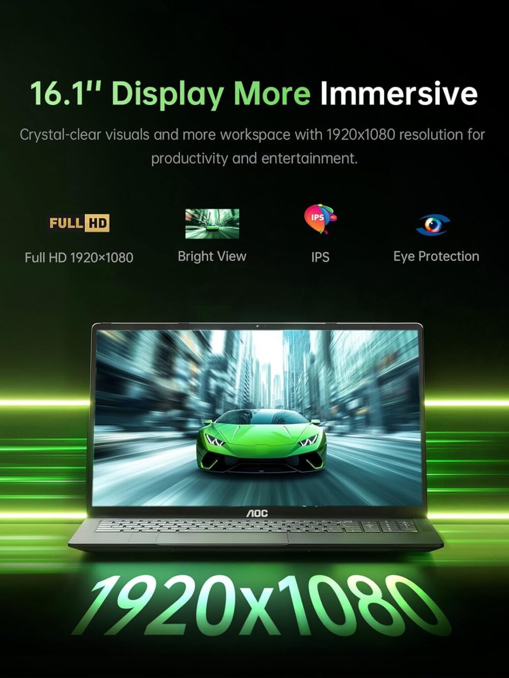 2025 Laptop with AMD Ryzen 7 5700U Processor(8C/16T, Up to 4.3GHz), 16.1“ FHD Display Laptop Computer with Backlit Keyboard, 16GB RAM 512GB NVMe SSD, WiFi 6, HDMI, USB3.2, Type-C, 53Wh Battery - Image 3