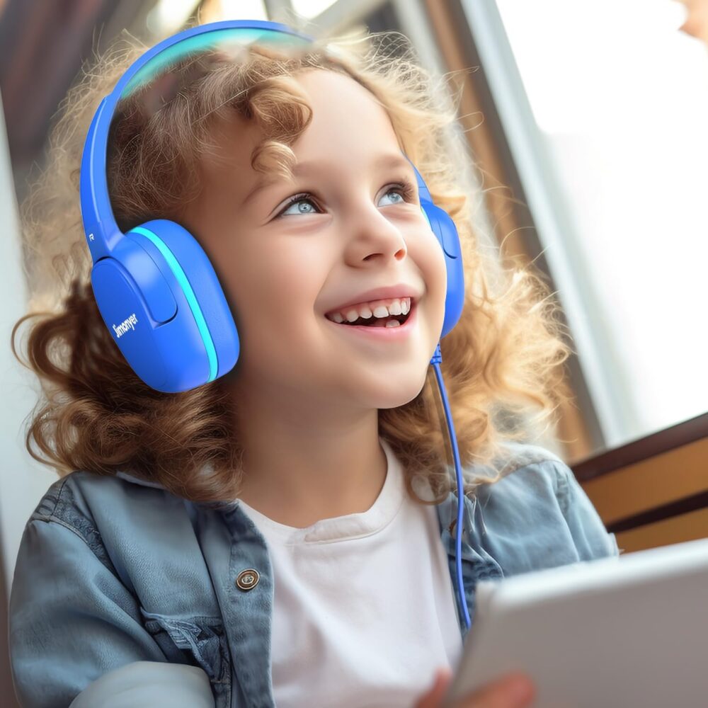 Kids Headphones for School, 3.5mm Jack Wired Headphones for Kids with Safe Volume Limiter, HD Stereo Sound On-Ear Girls Boys Toddler Headphone for Tablet, iPad, Kindle(Blue) - Image 3