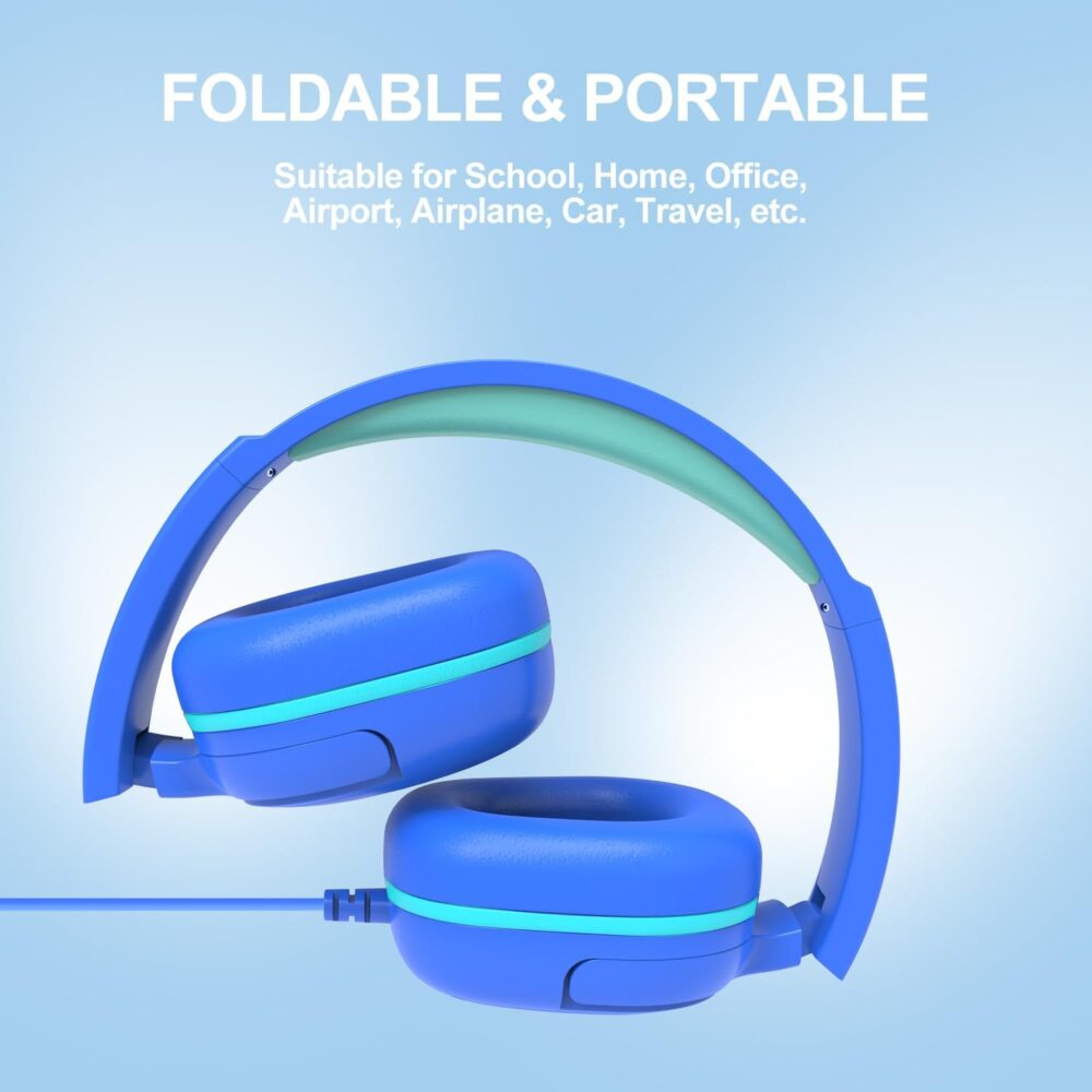 Kids Headphones for School, 3.5mm Jack Wired Headphones for Kids with Safe Volume Limiter, HD Stereo Sound On-Ear Girls Boys Toddler Headphone for Tablet, iPad, Kindle(Blue) - Image 6