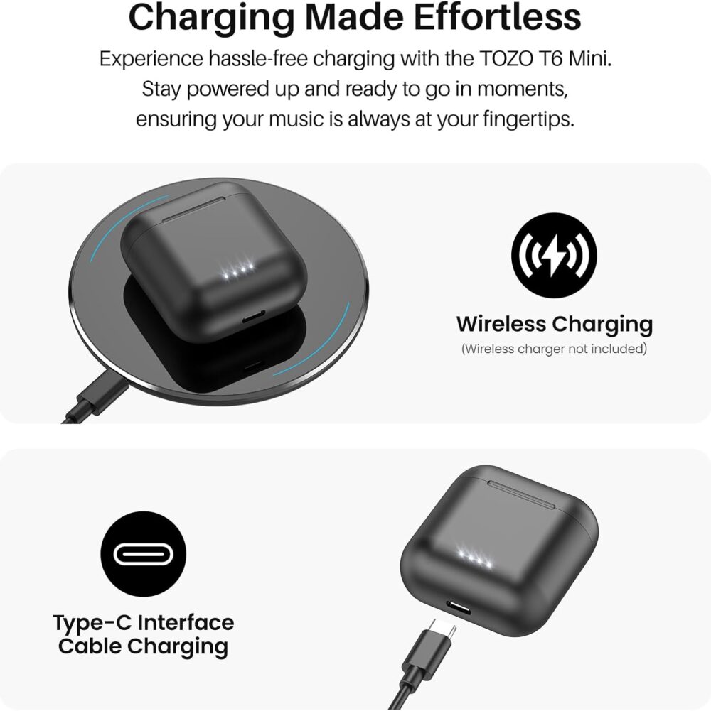 TOZO T6 Wireless Earbuds, Bluetooth 5.3 Ear Buds, Stereo Sound in Ear Headphones, 50 Hours Playtime, Wireless Charging Case, APP Customizable EQs, IPX8 Waterproof Earphones - Image 5