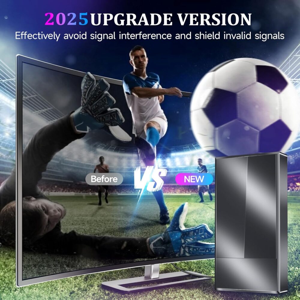 2025 Strongest TV Antenna Indoor, 3200+ Miles Outdoor Long Ranges, Digital Antenna for Smart TV, Best Amplifier Signal Booster Support 8K 4K 1080p All TVs VHF UHF - 50FT Cable/AC Adapter - Image 4