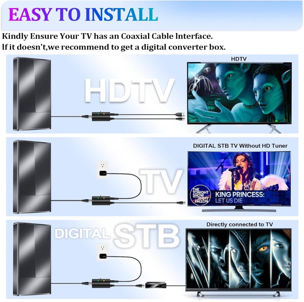 2025 Strongest TV Antenna Indoor, 3200+ Miles Outdoor Long Ranges, Digital Antenna for Smart TV, Best Amplifier Signal Booster Support 8K 4K 1080p All TVs VHF UHF - 50FT Cable/AC Adapter - Image 6
