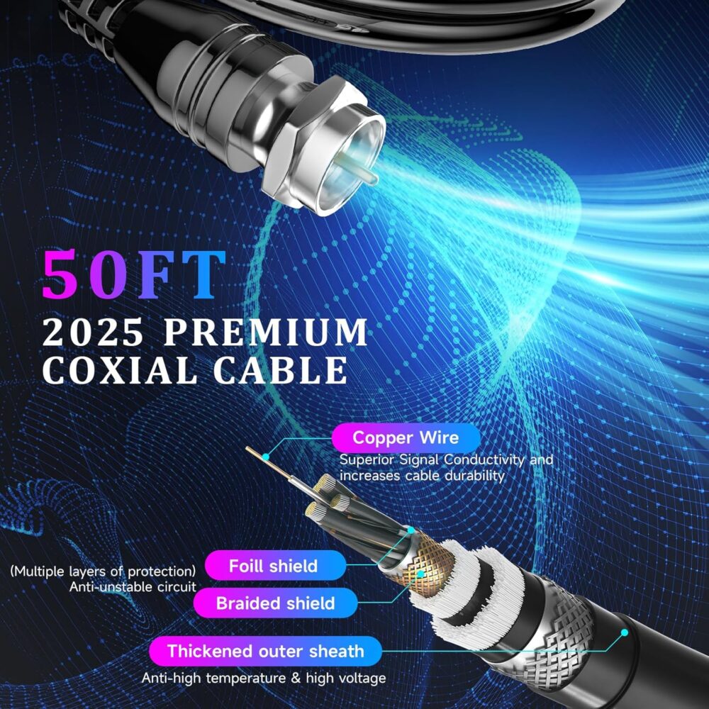 2025 Strongest TV Antenna Indoor, 3200+ Miles Outdoor Long Ranges, Digital Antenna for Smart TV, Best Amplifier Signal Booster Support 8K 4K 1080p All TVs VHF UHF - 50FT Cable/AC Adapter - Image 7