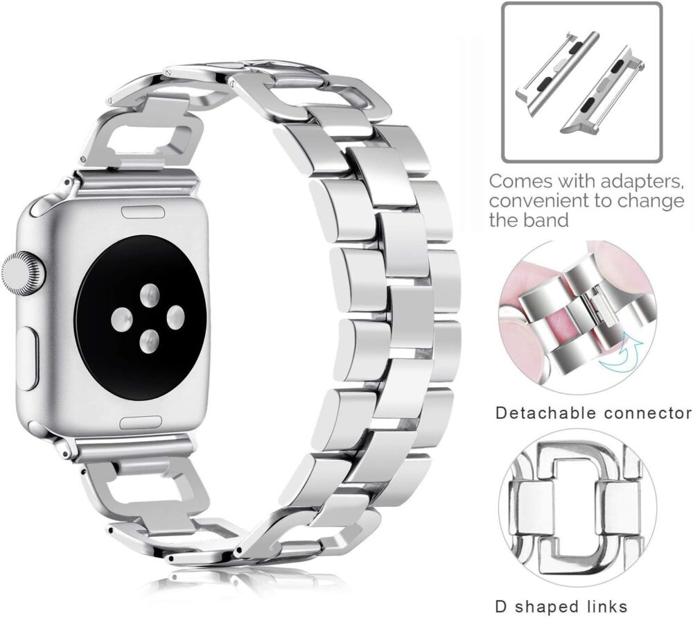 OULUCCI Stainless Steel Band Compatible with Apple Watch Band 38mm 40mm 41mm 42mm 44mm 45mm 46mm 49mm, Women Strap For Iwatch Series 10 9 8 7 6 5 4 3 2 1 SE SE2,D-Shape Sport Strap (Silver) - Image 4