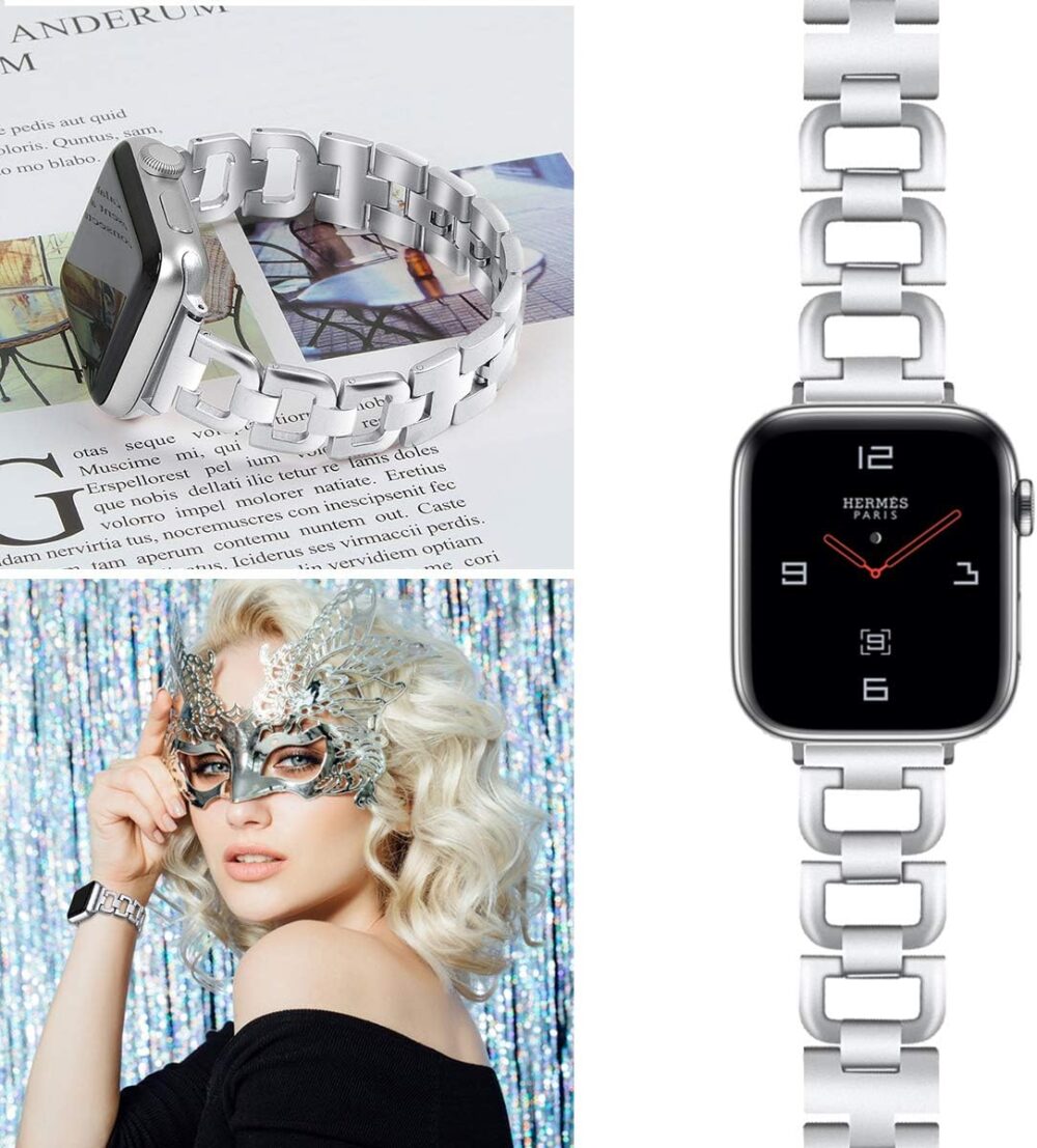 OULUCCI Stainless Steel Band Compatible with Apple Watch Band 38mm 40mm 41mm 42mm 44mm 45mm 46mm 49mm, Women Strap For Iwatch Series 10 9 8 7 6 5 4 3 2 1 SE SE2,D-Shape Sport Strap (Silver) - Image 6