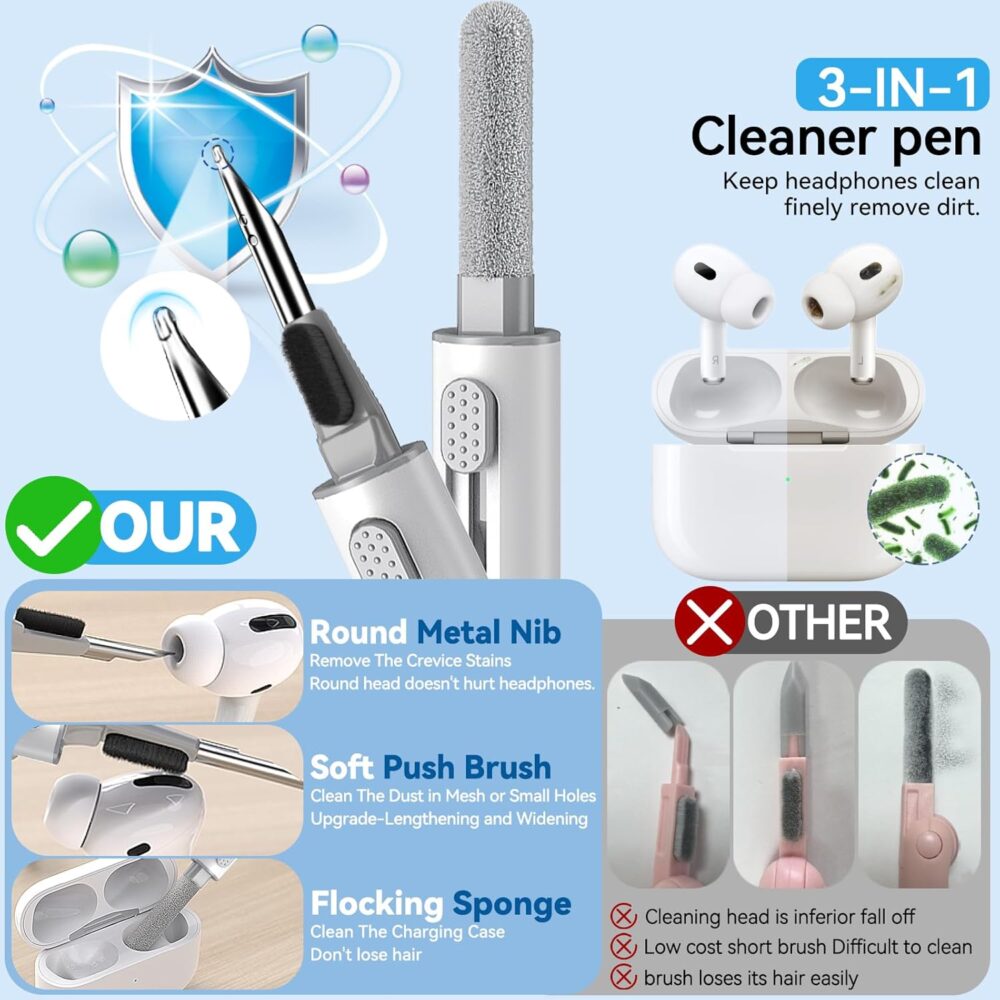 Compatible with AirPods Pro 2nd/1st Generation Replacement Ear Tips,with Noise Reduction Hole & Built-in dust Guard Screen,for USB-C Charging Case with Cleaner kit -4 Sizes (XS/S/M/L)-Whiite - Image 7