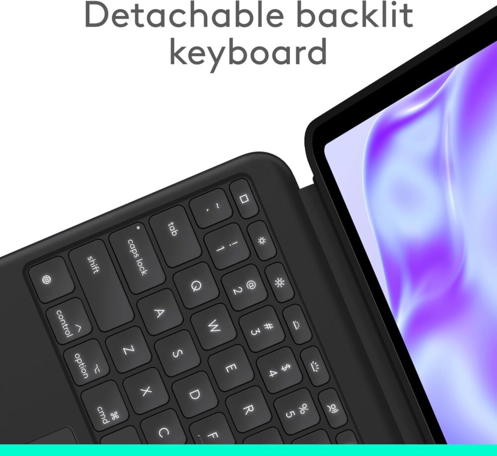 Logitech Combo Touch iPad Pro 13-inch (M4)(2024) Keyboard Case - Detachable Backlit Keyboard for iPad Pro 13, Kickstand, Multi-use Mode - Midnight Black - Image 4