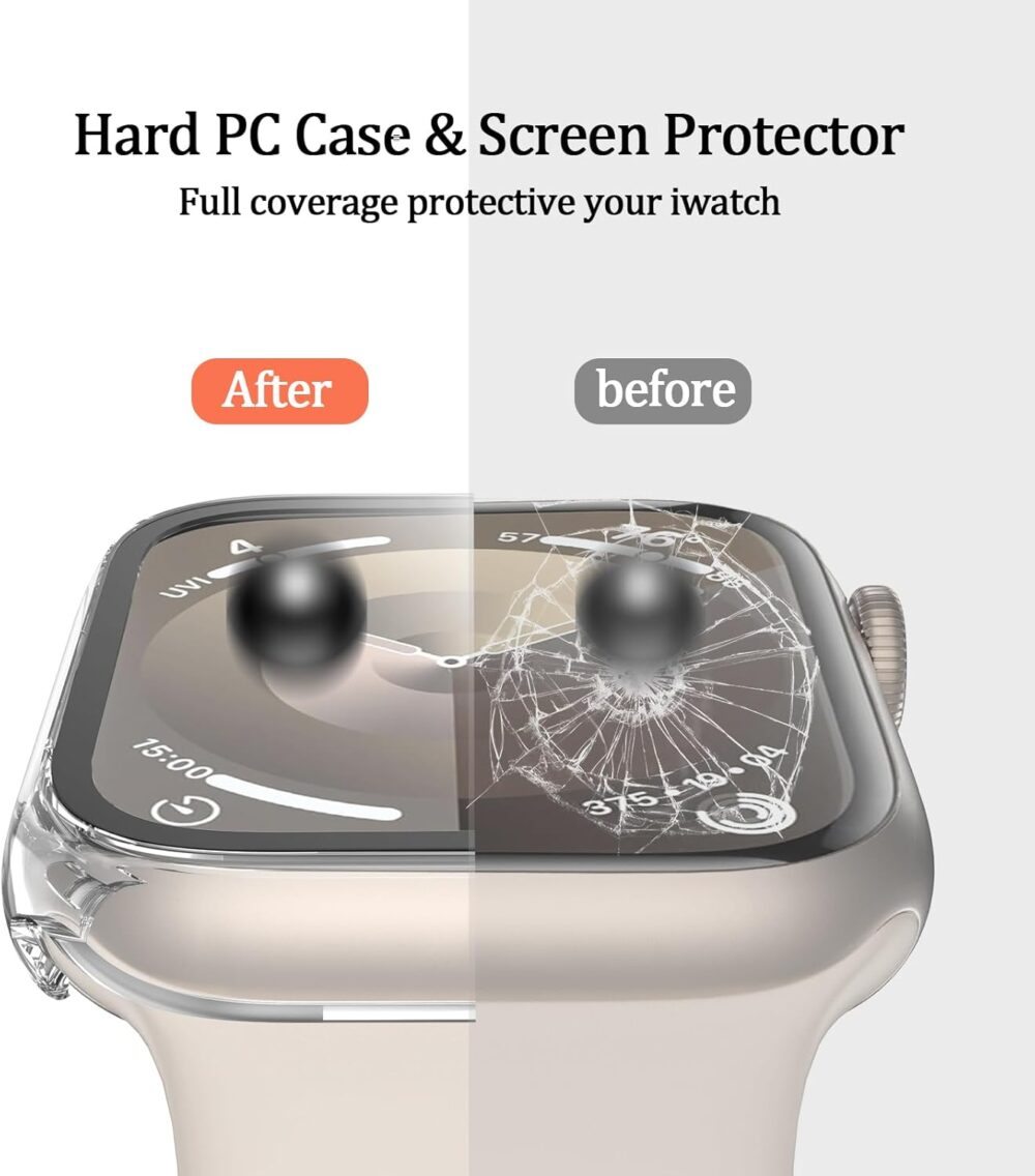 6 Pack Case for Apple Watch Series 9/8/7 41mm with Tempered Glass Screen Protector, Ultra-Thin Scratch Resistant Full Protective Bumper Cover for iWatch 41mm - Image 3