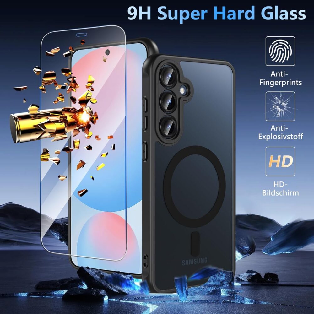 OWKEY Galaxy S24 FE Case Phone Cover for Samsung Galaxy S24 FE Samsung S24 FE 5G Black | 6.7'', Magnetic, for Magsafe, with Tempered Screen Protector, Shockproof Military, Translucent Matte Bumper - Image 3