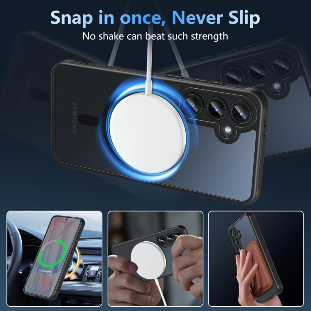 OWKEY Galaxy S24 FE Case Phone Cover for Samsung Galaxy S24 FE Samsung S24 FE 5G Black | 6.7'', Magnetic, for Magsafe, with Tempered Screen Protector, Shockproof Military, Translucent Matte Bumper - Image 4