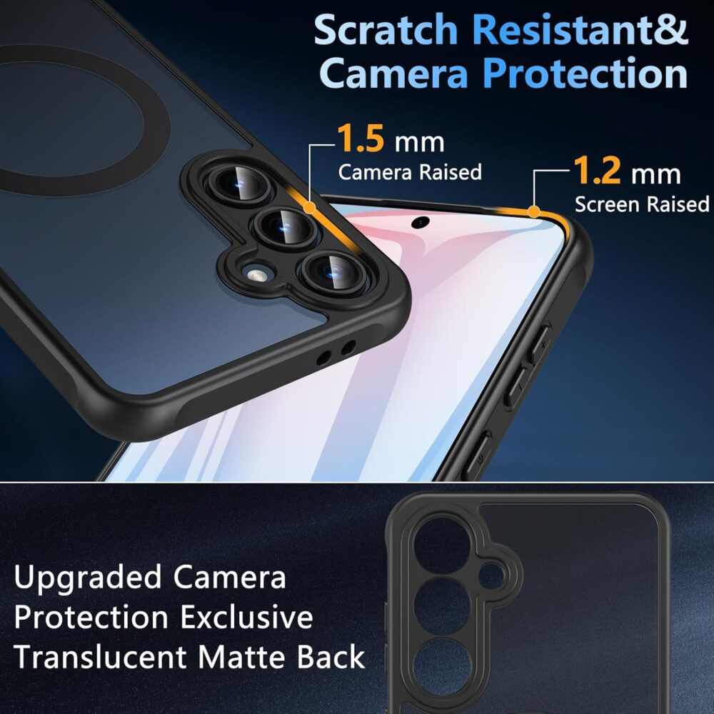 OWKEY Galaxy S24 FE Case Phone Cover for Samsung Galaxy S24 FE Samsung S24 FE 5G Black | 6.7'', Magnetic, for Magsafe, with Tempered Screen Protector, Shockproof Military, Translucent Matte Bumper - Image 6