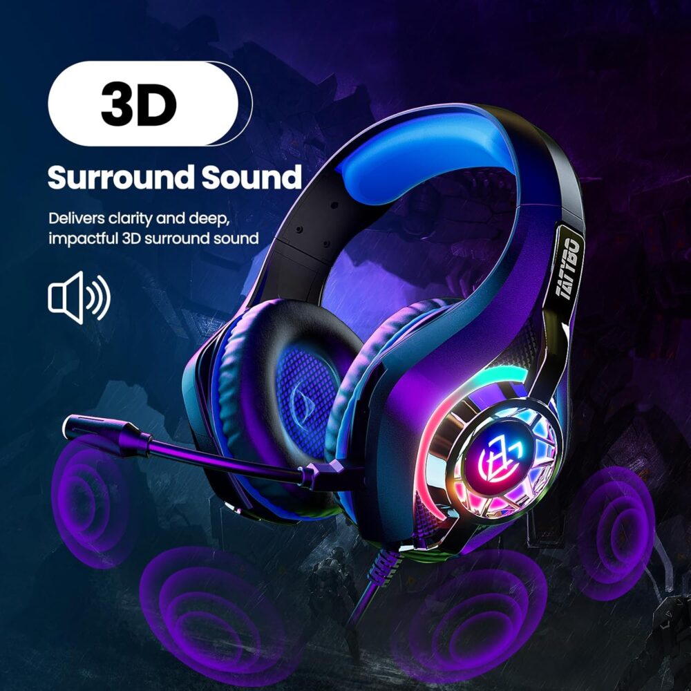 Gaming Headset for PC, Ps5, Switch, Mobile, Gaming Headphones for Nintendo with Noise Canceling Mic, Deep Bass Stereo Sound - Image 4