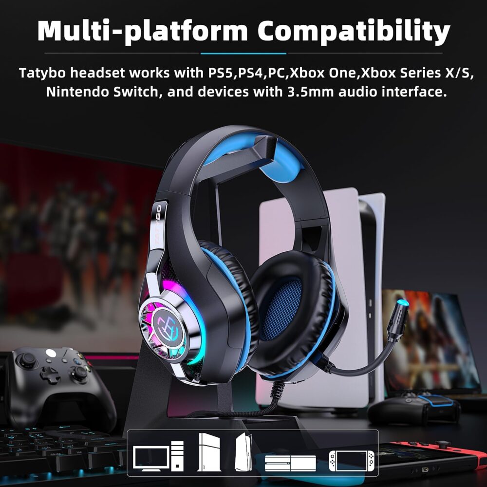 Gaming Headset for PC, Ps5, Switch, Mobile, Gaming Headphones for Nintendo with Noise Canceling Mic, Deep Bass Stereo Sound - Image 8