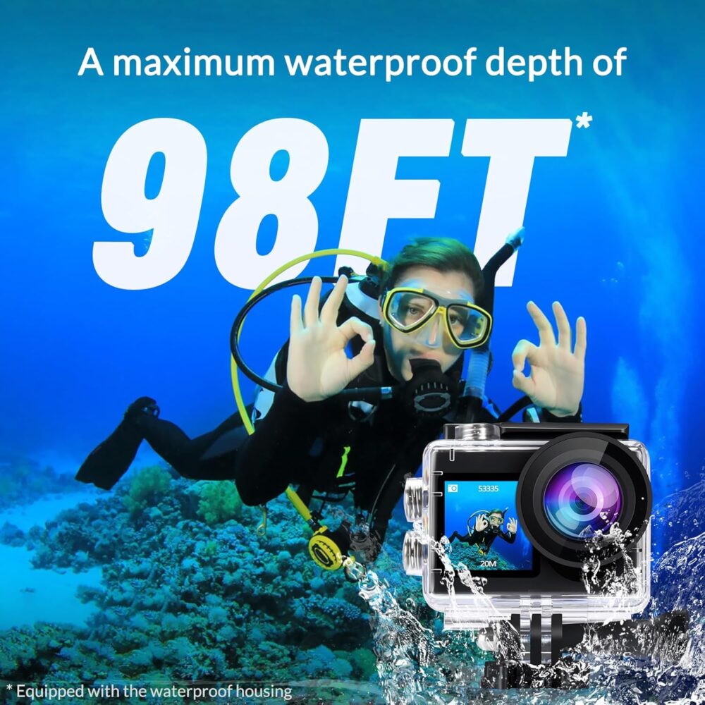 icefox Action Camera 4K 60FPS 20MP, Underwater with EIS,5XZoom,App Support Video&Photo Editing,Waterproof Camera WiFi Remote Control for Cycling, Swimming, and Diving - Image 4