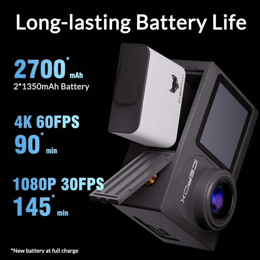 icefox Action Camera 4K 60FPS 20MP, Underwater with EIS,5XZoom,App Support Video&Photo Editing,Waterproof Camera WiFi Remote Control for Cycling, Swimming, and Diving - Image 5