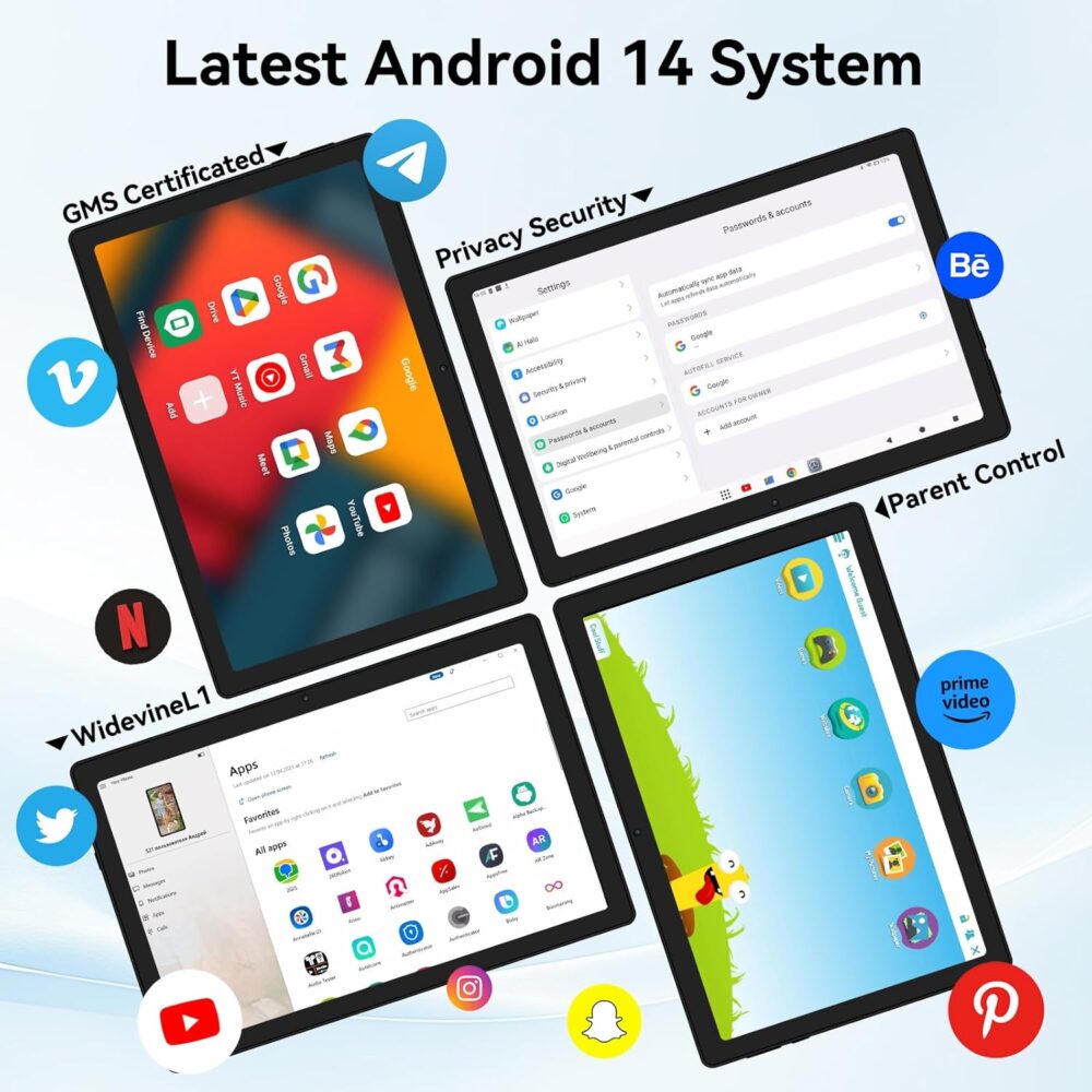 Tablet, 10.95" Android Tablet, 16GB RAM 128GB ROM 1TB Expansion, Octa-Core, Android 14, 1280x800 FHD Touch Screen, Widevine L1, Dual Camera, WiFi6, BT5.3, 6800mAh Battery - Image 6