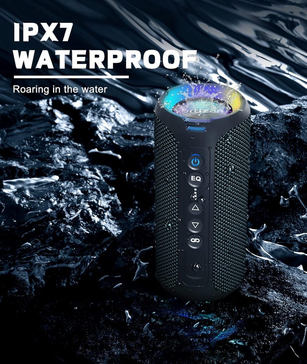 Ortizan Bluetooth Speakers, Portable Wireless Stereo Speaker - IPX7 Waterproof, 40W Loud Sound, Dual Pairing, Deep Bass, LED Light, Bluetooth 5.3, for Home/Shower/Outdoor/Beach, Gifts for Adult, Navy - Image 4